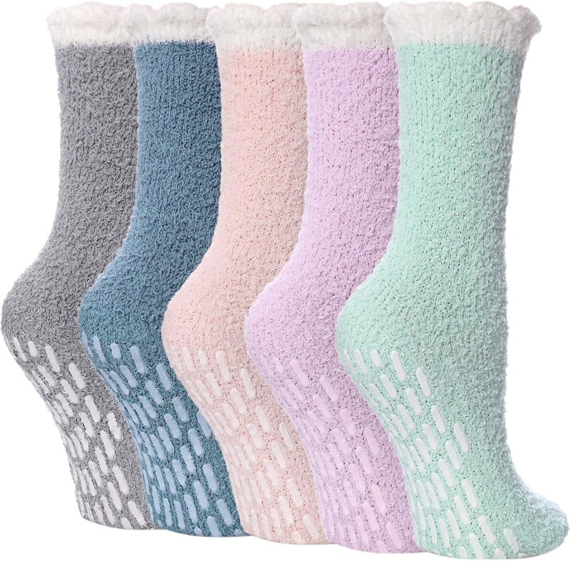 Yebing Store Non Slip Hospital Socks for Women with Grips Fuzzy Cozy Anti Skid Slipper Socks Winter Warm Soft Fluffy Sleep Socks - Image 1